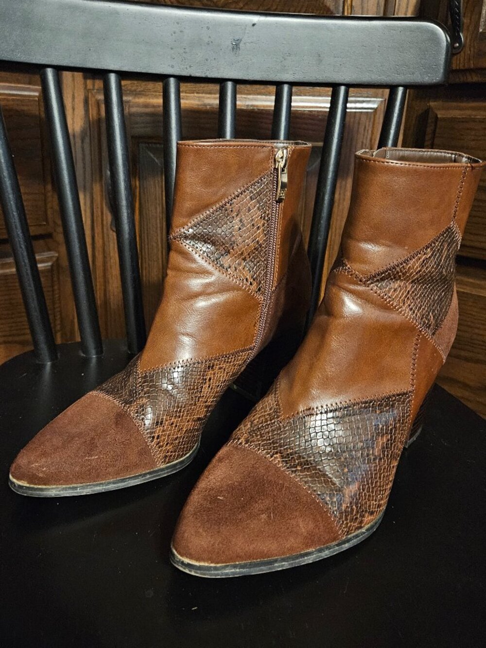 Liz Claiborne Cambridge Brown Patchwork Ankle Boots Size 9.5M
